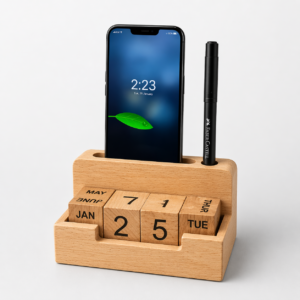 Wooden Calendar with Pen Stand and Mobile Holder