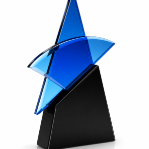 Blue Star Black Base Designer Crystal Glass Trophy