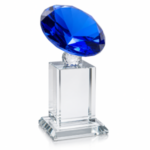 Crystal Glass Cube with Blue Diamond (5 inch)