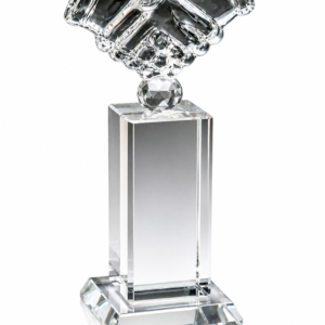 Crystal Glass Trophy  Handshake Globe (6 inch)