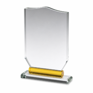 Crystal Glass Trophy  Shield Gold Base (10 inch, 6 inch, 7 inch, 8 inch, 9 inch)