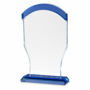 Blue Top Curved  Crystal Glass Trophy (7 inch, 8 inch, 9 inch)
